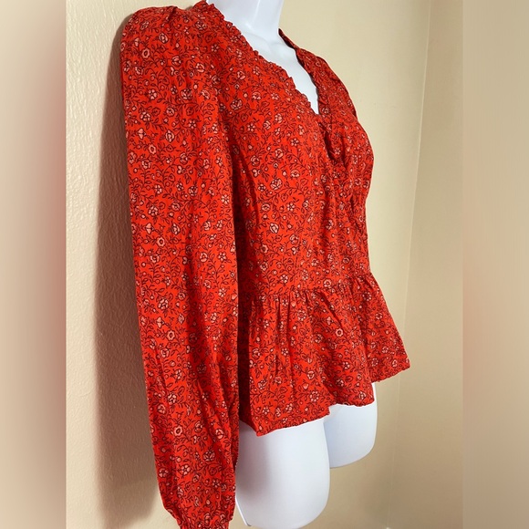 Country Cowgirl Fall Cottagecore Western Women Red Floral Wrap Ruffle Balloon S - Picture 9 of 16